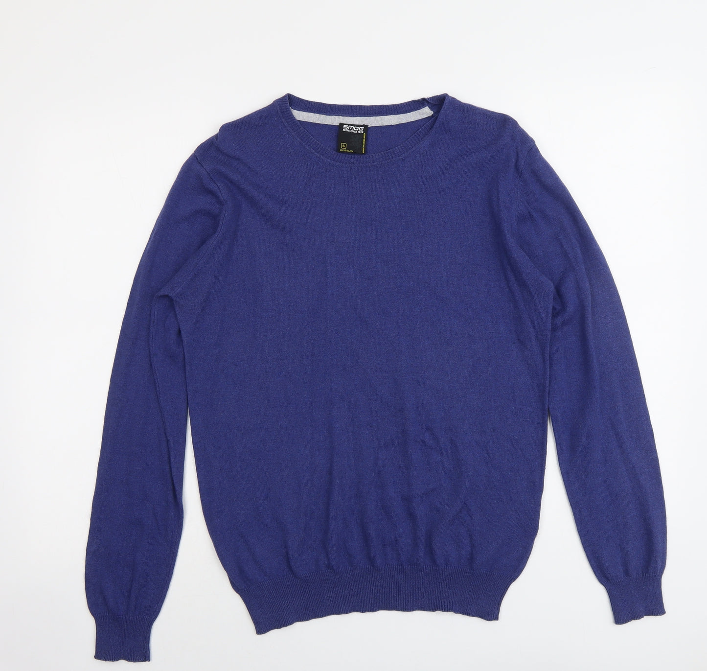 Smog Mens Blue Round Neck Cotton Pullover Jumper Size S Long Sleeve