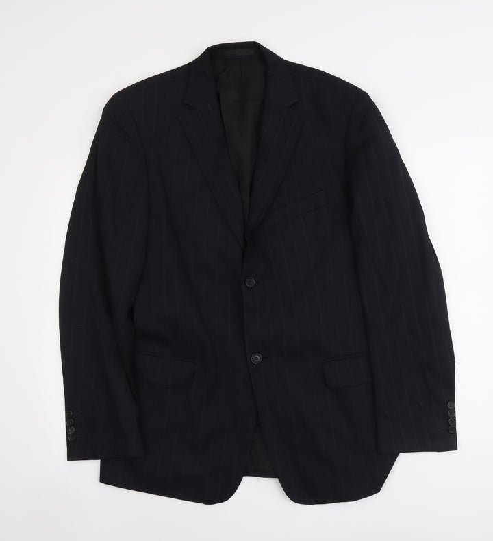 Escena Mens Black Striped Wool Jacket Suit Jacket Size L Regular