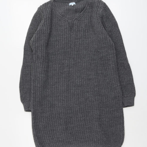 Blue Vanilla Womens Grey V-Neck Acrylic Pullover Jumper Size M