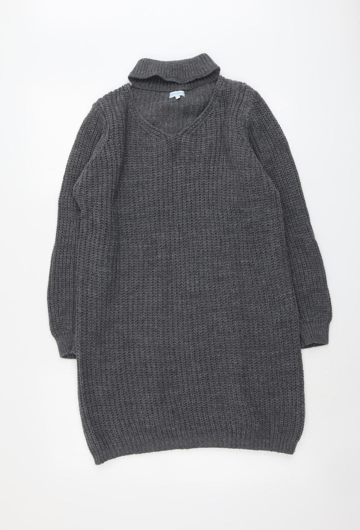 Blue Vanilla Womens Grey V-Neck Acrylic Pullover Jumper Size M