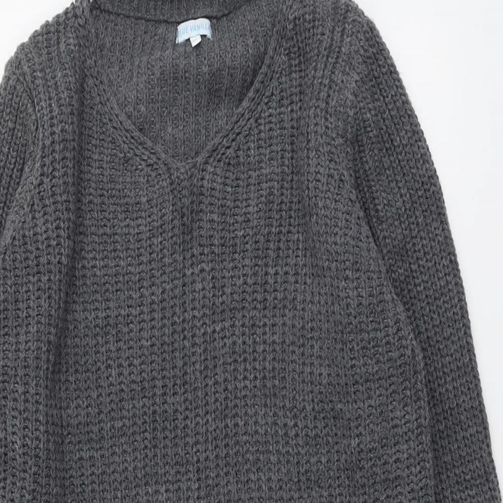 Blue Vanilla Womens Grey V-Neck Acrylic Pullover Jumper Size M