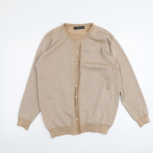 Stockley Womens Beige Round Neck Acrylic Cardigan Jumper Size S