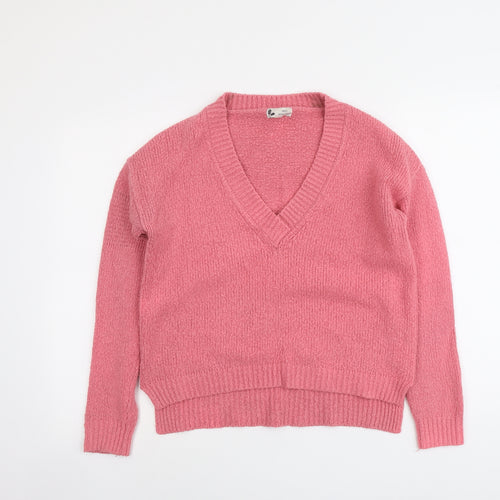 NEXT Womens Pink V-Neck Acrylic Pullover Jumper Size 10