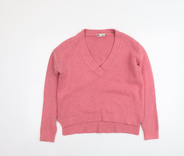 NEXT Womens Pink V-Neck Acrylic Pullover Jumper Size 10