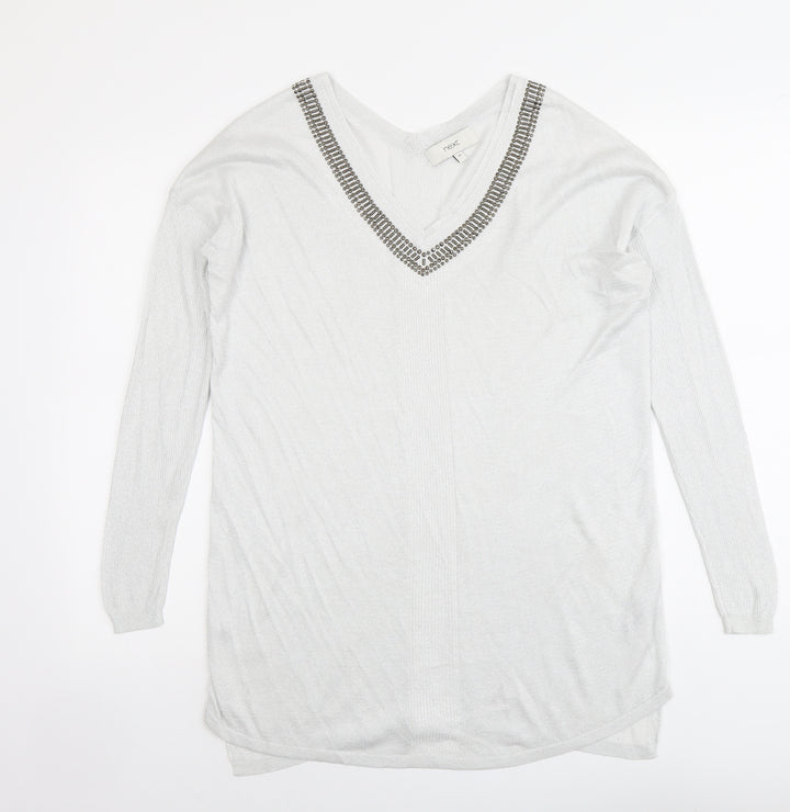 NEXT Womens Grey V-Neck Viscose Pullover Jumper Size 10