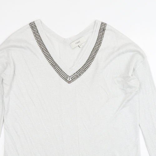 NEXT Womens Grey V-Neck Viscose Pullover Jumper Size 10
