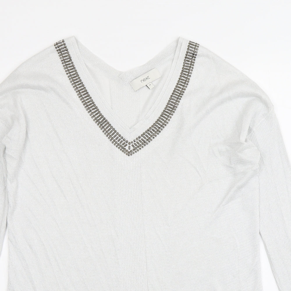 NEXT Womens Grey V-Neck Viscose Pullover Jumper Size 10
