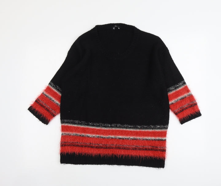 M&Co Womens Black Round Neck Acrylic Pullover Jumper Size 12