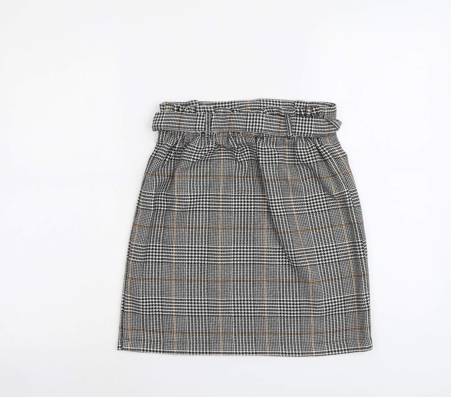 New Look Womens Black Plaid Polyester A-Line Skirt Size 8 - Belt Included
