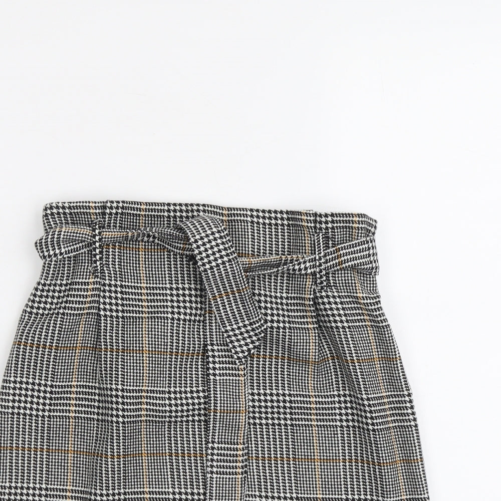 New Look Womens Black Plaid Polyester A-Line Skirt Size 8 - Belt Included