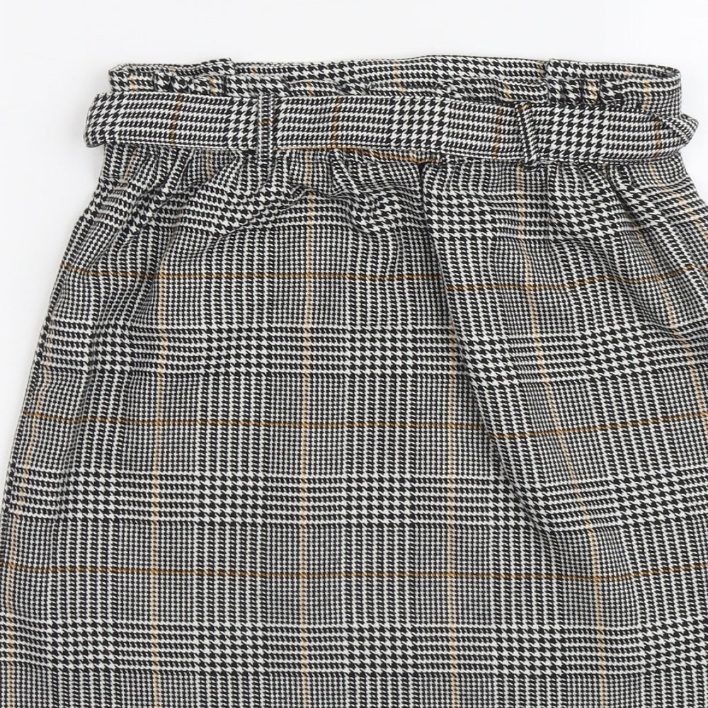 New Look Womens Black Plaid Polyester A-Line Skirt Size 8 - Belt Included