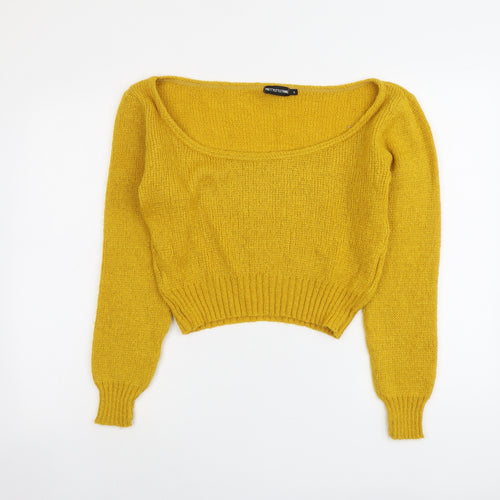 PRETTYLITTLETHING Womens Yellow Round Neck Acrylic Pullover Jumper Size S