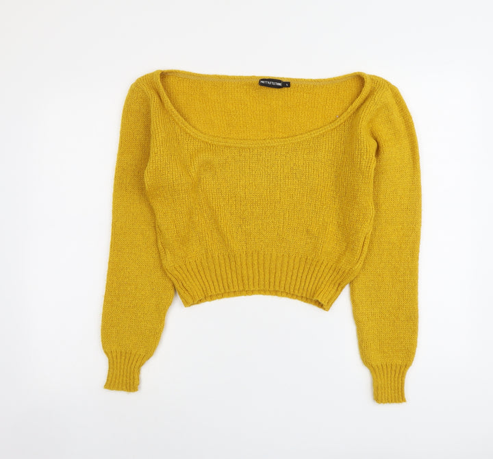 PRETTYLITTLETHING Womens Yellow Round Neck Acrylic Pullover Jumper Size S