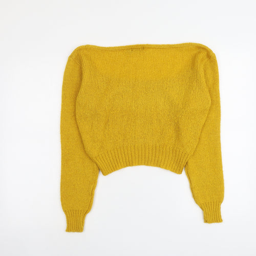 PRETTYLITTLETHING Womens Yellow Round Neck Acrylic Pullover Jumper Size S
