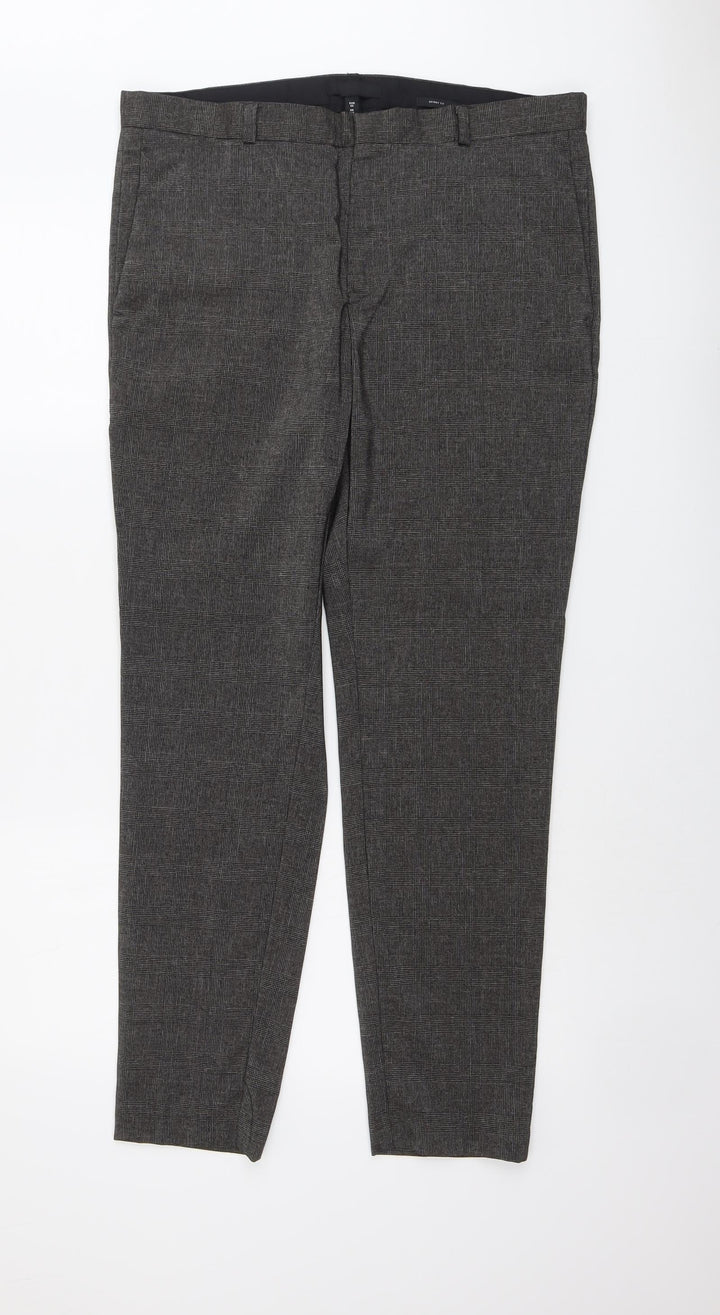H&M Womens Grey Plaid Polyester Chino Trousers Size 36 in L29 in Regular Button