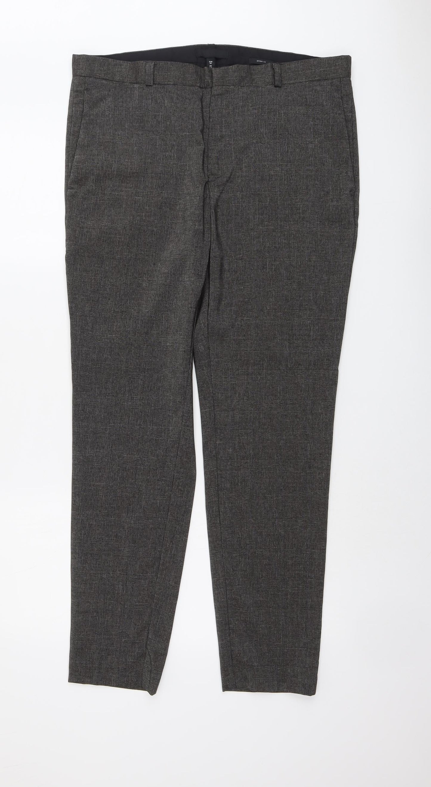 H&M Womens Grey Plaid Polyester Chino Trousers Size 36 in L29 in Regular Button