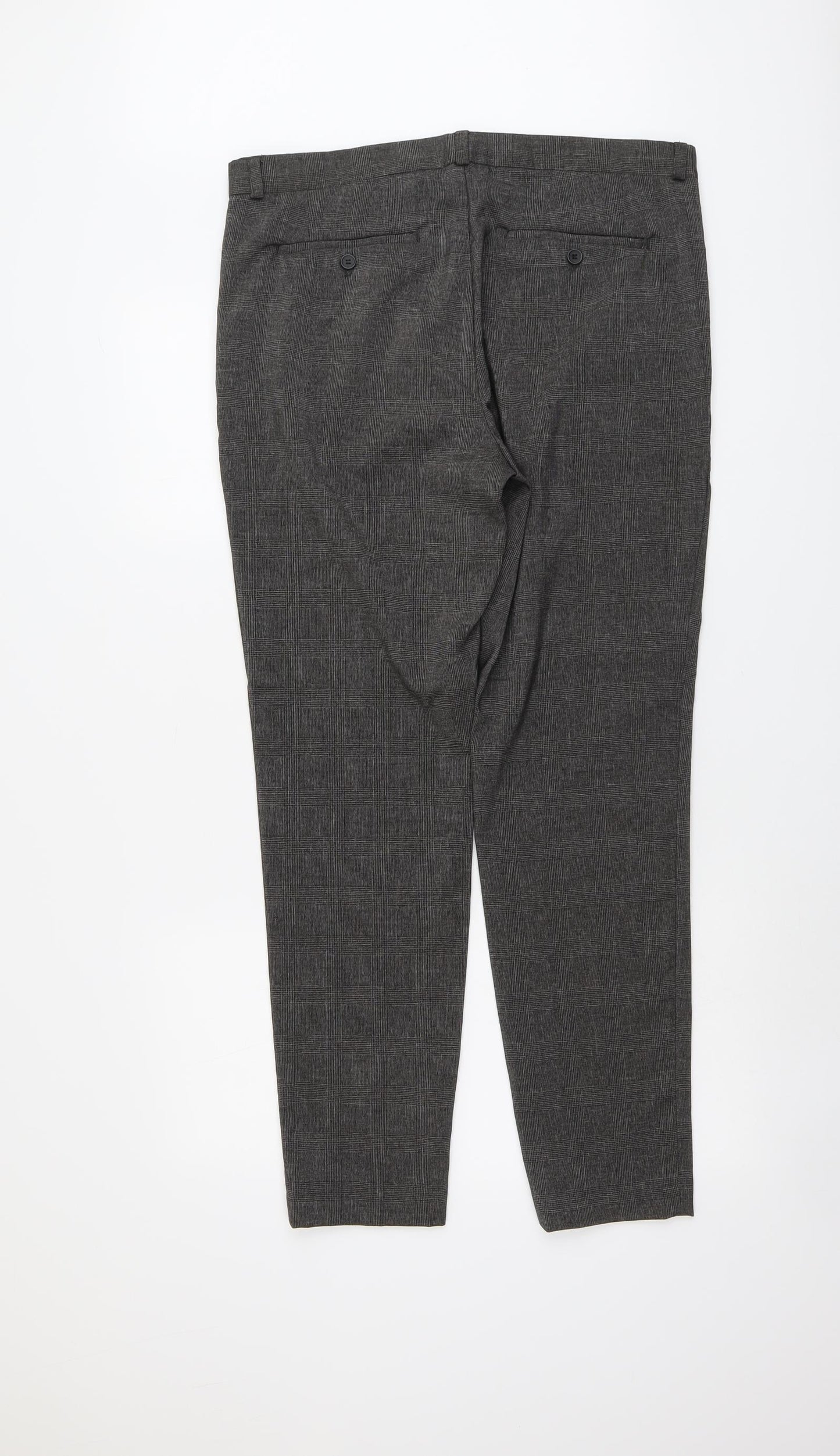 H&M Womens Grey Plaid Polyester Chino Trousers Size 36 in L29 in Regular Button