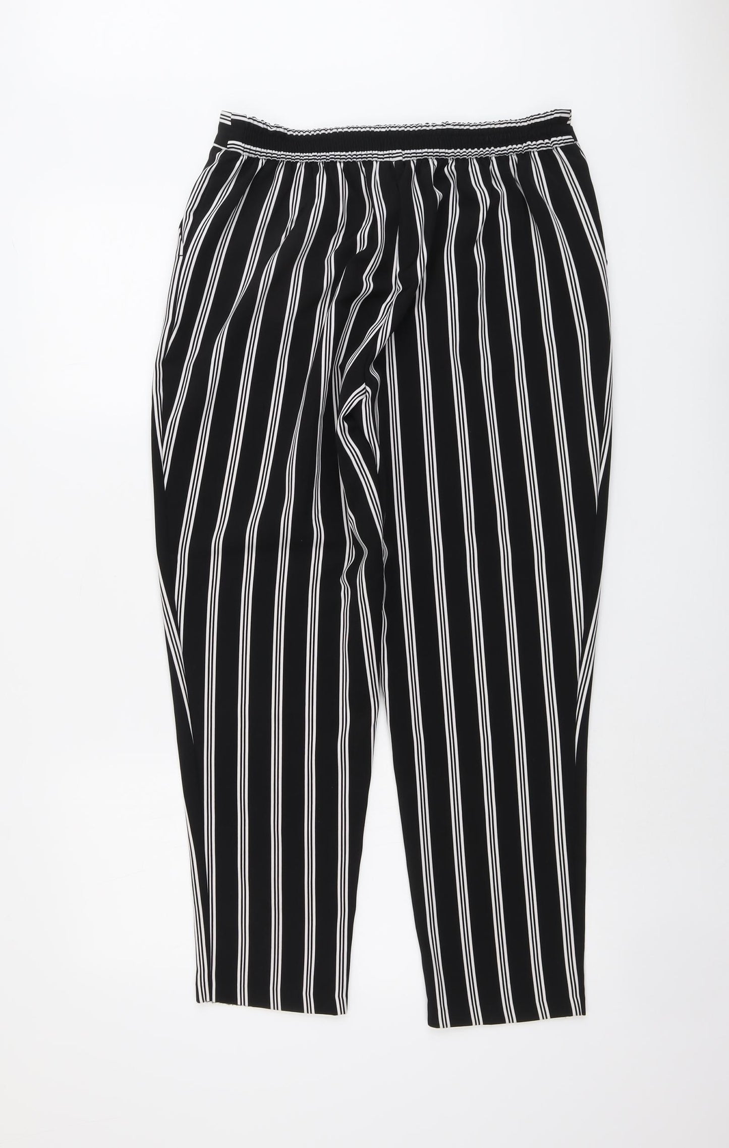 New Look Womens Black Striped Polyester Trousers Size 12 L27 in Regular Button