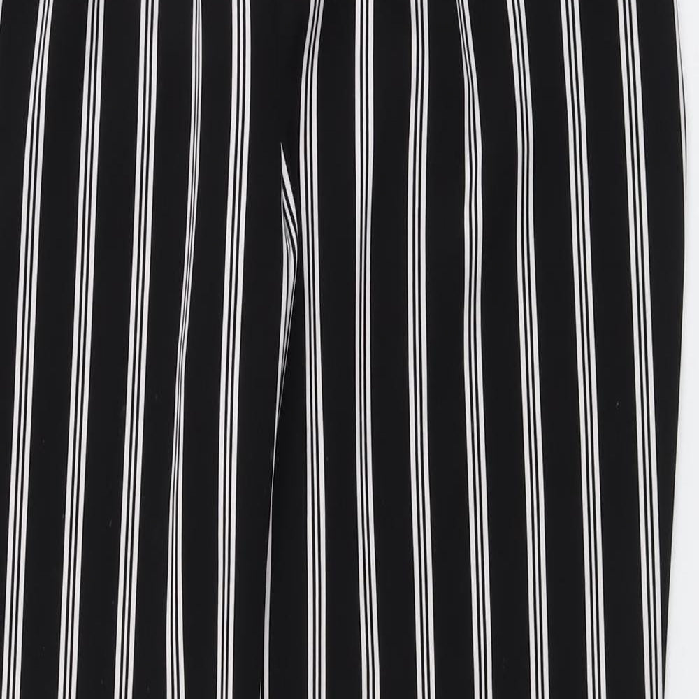 New Look Womens Black Striped Polyester Trousers Size 12 L27 in Regular Button