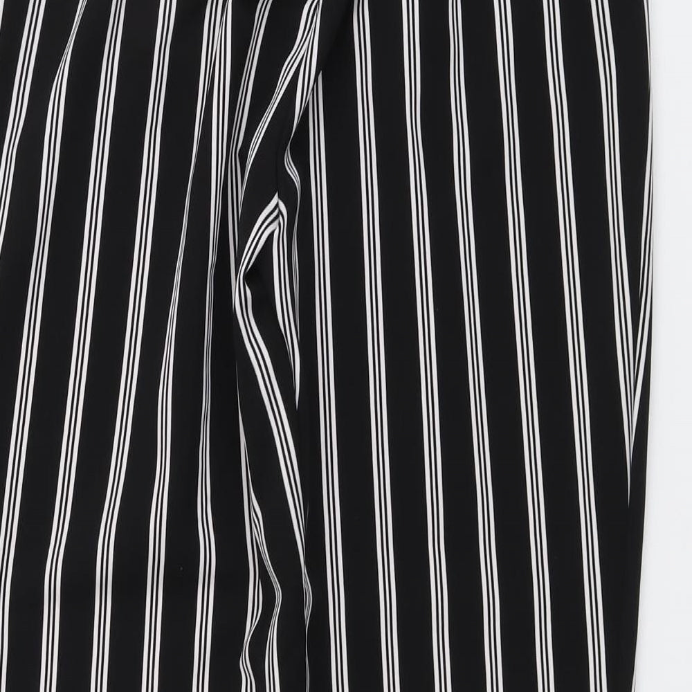 New Look Womens Black Striped Polyester Trousers Size 12 L27 in Regular Button
