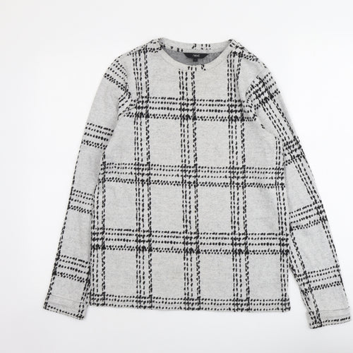 NEXT Womens Grey Round Neck Check Polyester Pullover Jumper Size 10