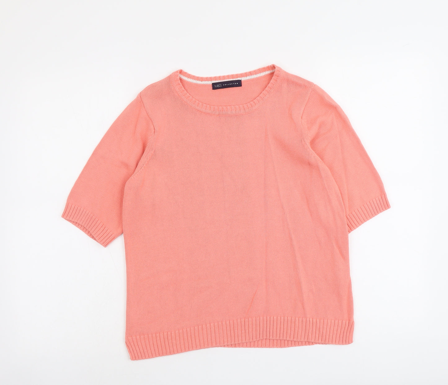 Marks and Spencer Womens Orange Round Neck Cotton Pullover Jumper Size 10