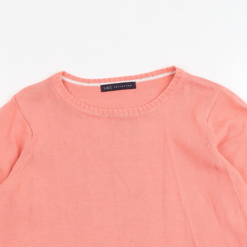 Marks and Spencer Womens Orange Round Neck Cotton Pullover Jumper Size 10