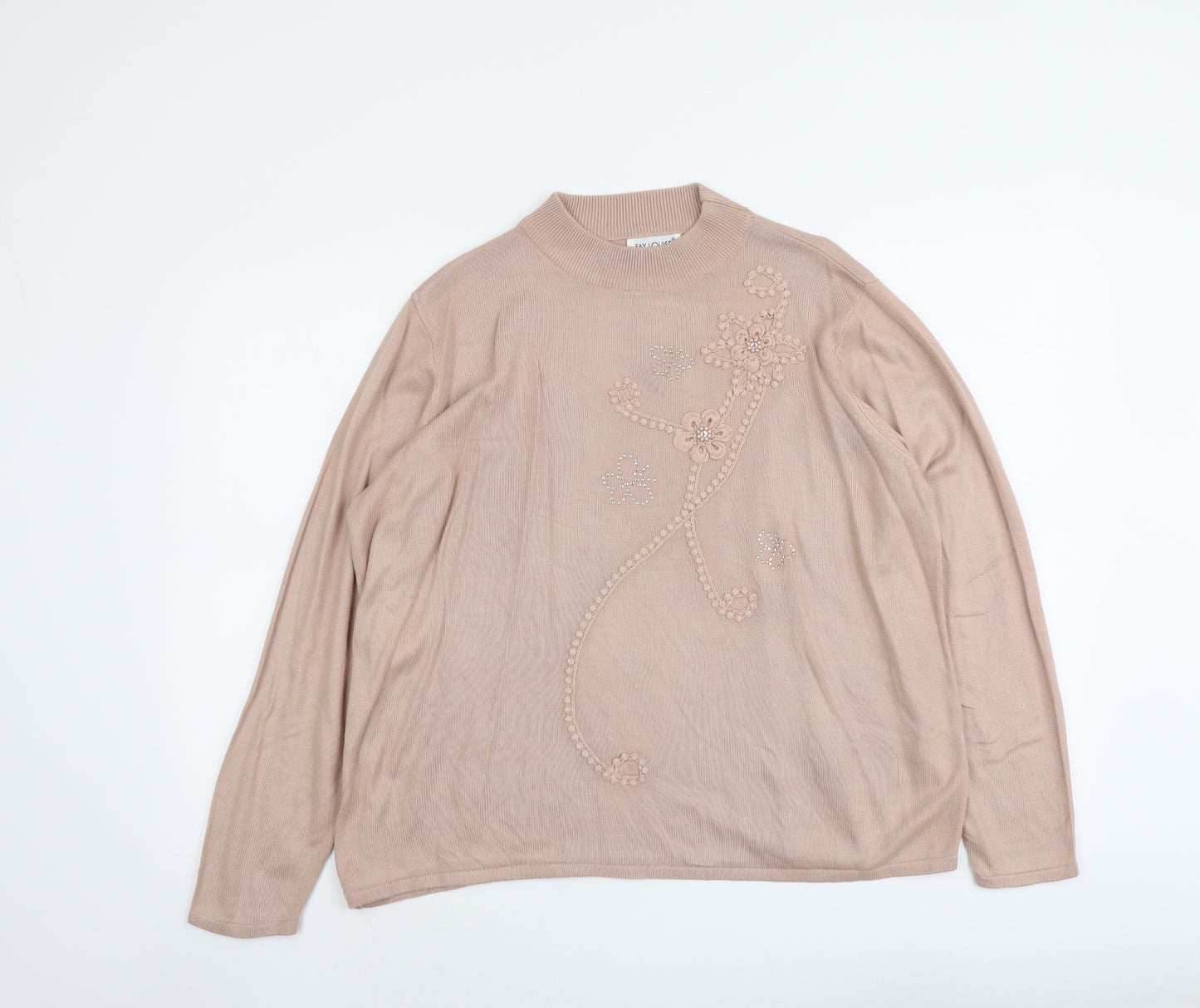 Fay Louise Womens Pink Round Neck Floral Acrylic Pullover Jumper Size XL