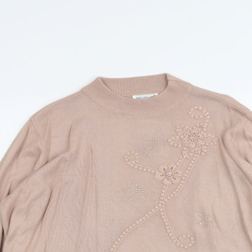 Fay Louise Womens Pink Round Neck Floral Acrylic Pullover Jumper Size XL
