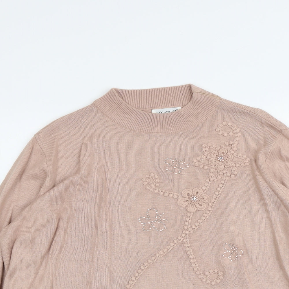 Fay Louise Womens Pink Round Neck Floral Acrylic Pullover Jumper Size XL