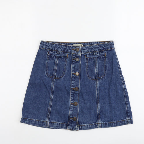 Topshop Womens Blue Cotton A-Line Skirt Size 26 in Button