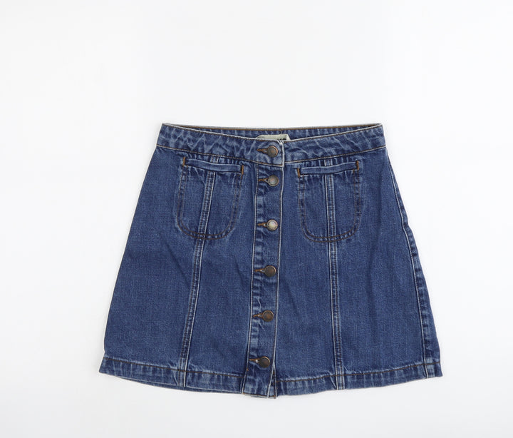 Topshop Womens Blue Cotton A-Line Skirt Size 26 in Button