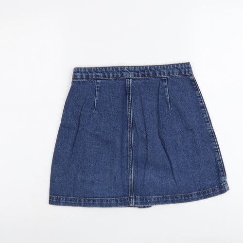 Topshop Womens Blue Cotton A-Line Skirt Size 26 in Button