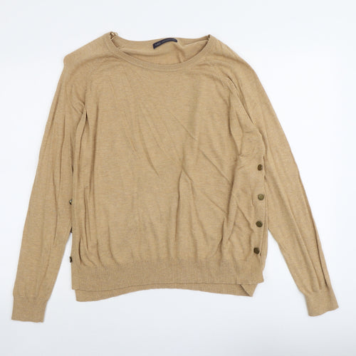 Marks and Spencer Womens Beige Boat Neck Cotton Pullover Jumper Size L