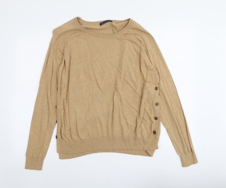 Marks and Spencer Womens Beige Boat Neck Cotton Pullover Jumper Size L