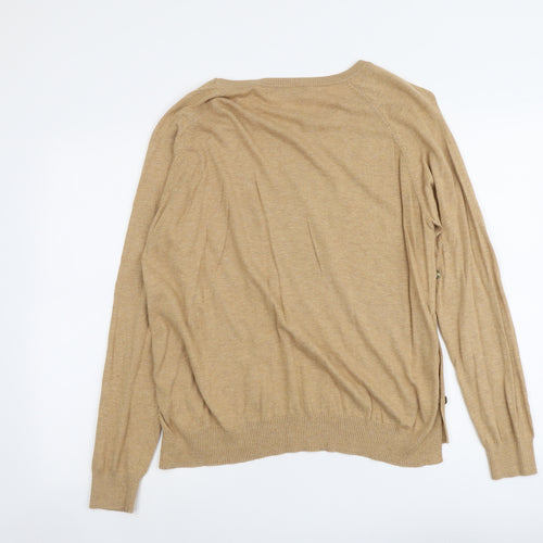 Marks and Spencer Womens Beige Boat Neck Cotton Pullover Jumper Size L