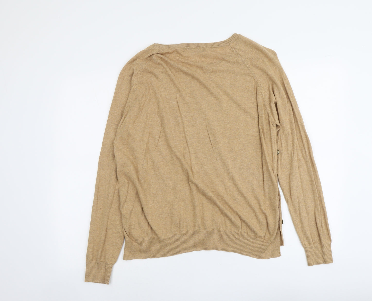 Marks and Spencer Womens Beige Boat Neck Cotton Pullover Jumper Size L