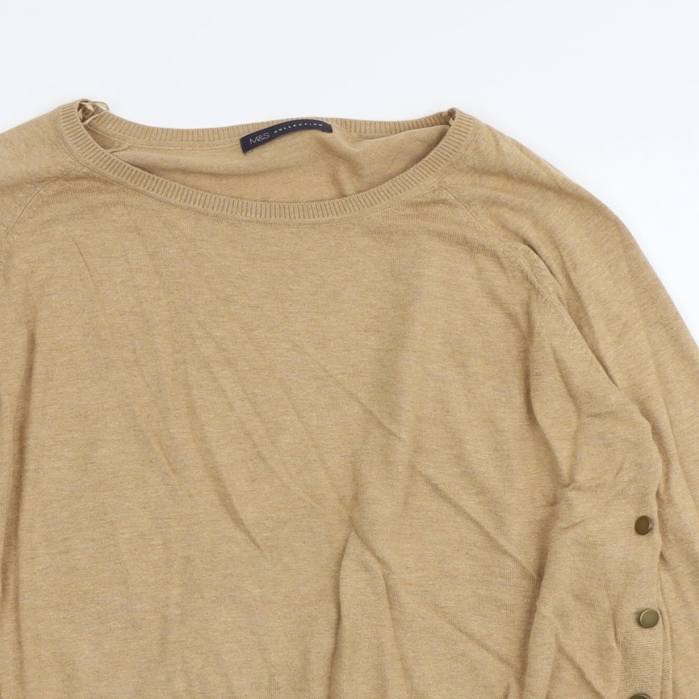 Marks and Spencer Womens Beige Boat Neck Cotton Pullover Jumper Size L