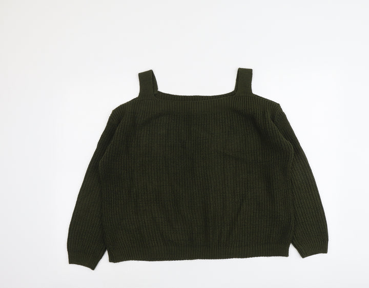 Dorothy Perkins Womens Green Round Neck Acrylic Pullover Jumper Size 10 - Cold Shoulder