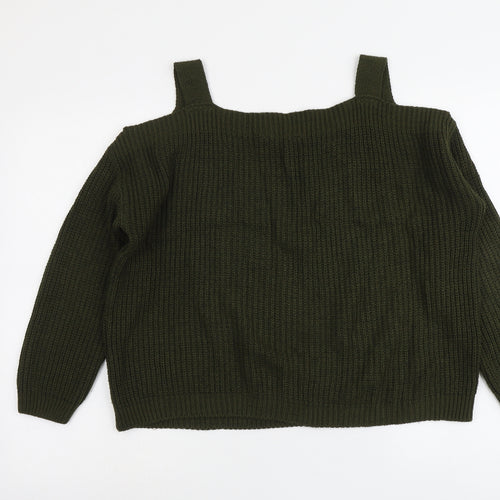 Dorothy Perkins Womens Green Round Neck Acrylic Pullover Jumper Size 10 - Cold Shoulder