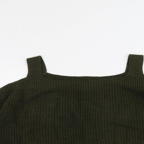 Dorothy Perkins Womens Green Round Neck Acrylic Pullover Jumper Size 10 - Cold Shoulder