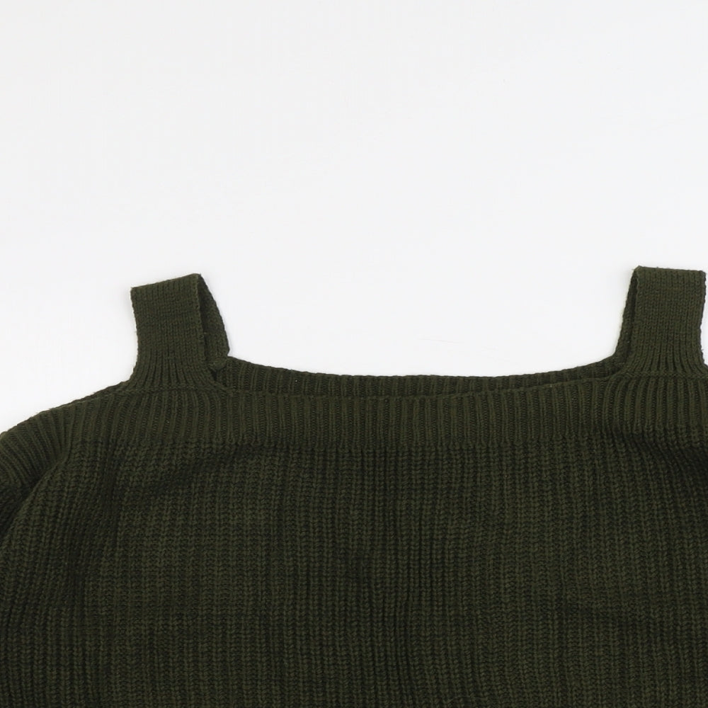 Dorothy Perkins Womens Green Round Neck Acrylic Pullover Jumper Size 10 - Cold Shoulder