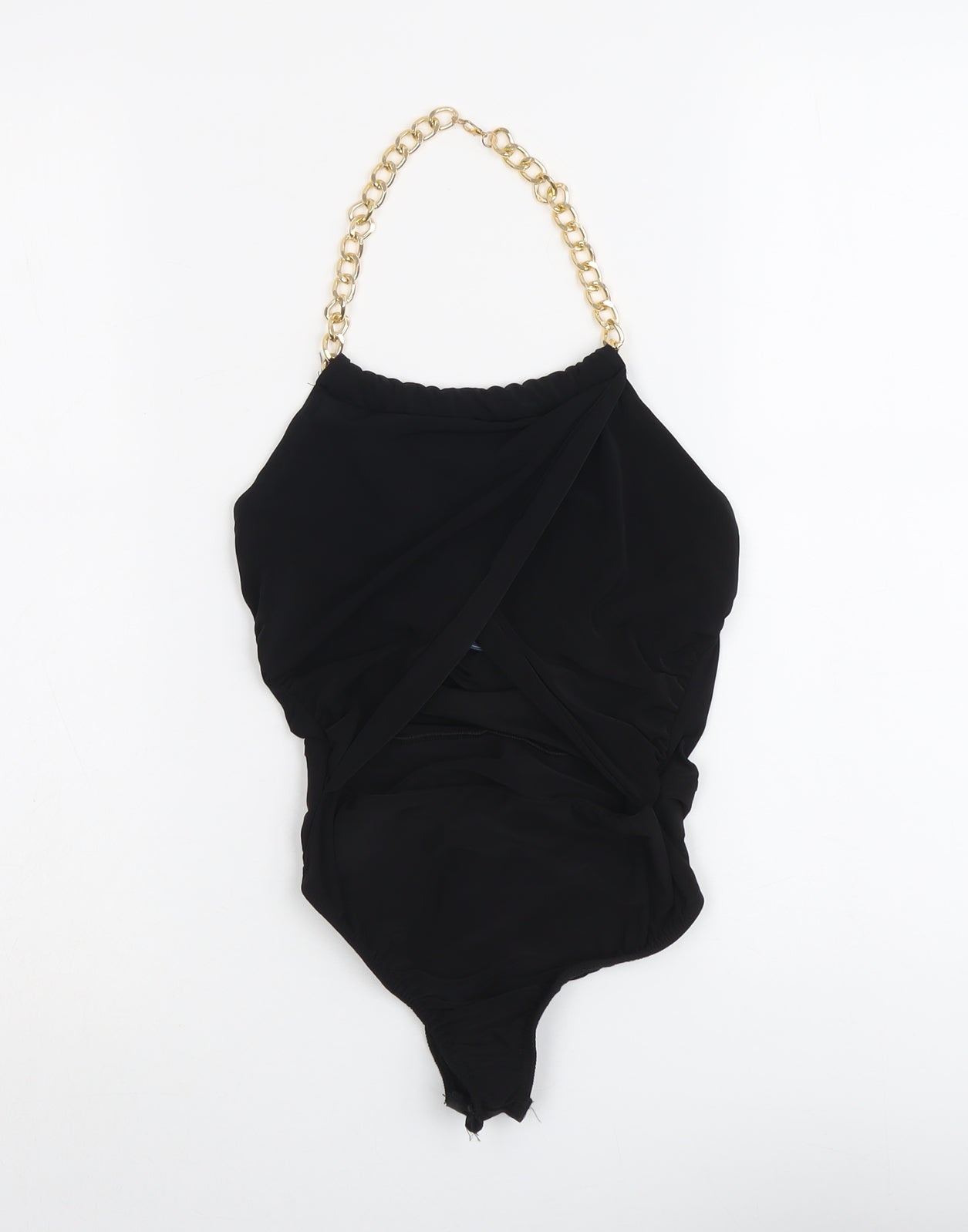Signature Womens Black Polyester Bodysuit One-Piece Size 8 Snap - Chain Strap Detail