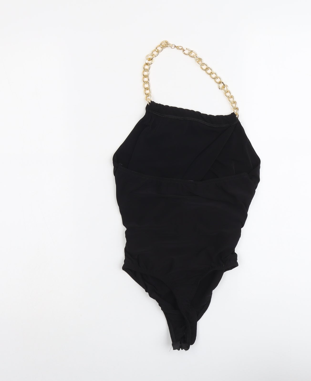 Signature Womens Black Polyester Bodysuit One-Piece Size 8 Snap - Chain Strap Detail