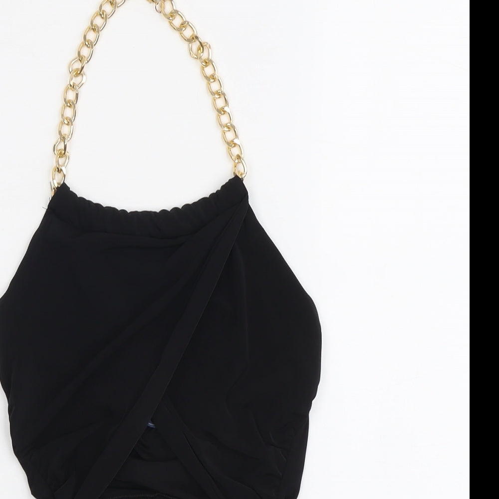 Signature Womens Black Polyester Bodysuit One-Piece Size 8 Snap - Chain Strap Detail