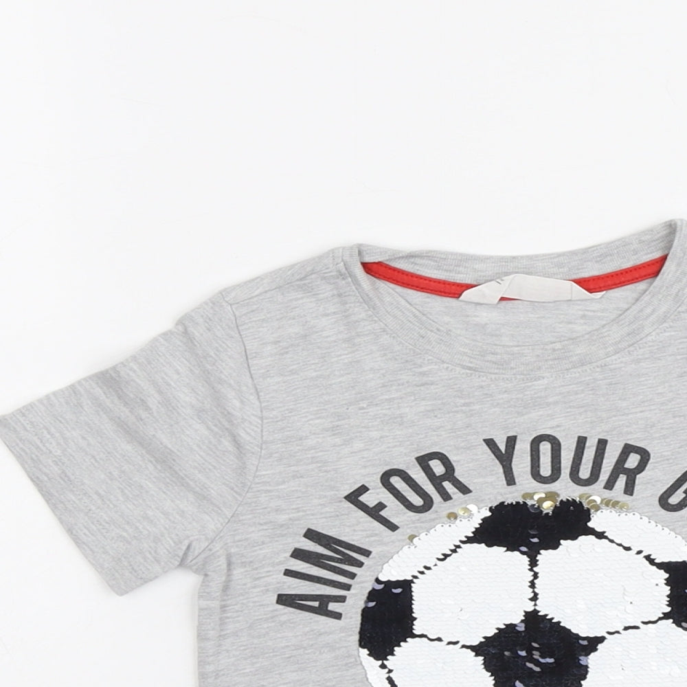 H&M Boys Grey Cotton Pullover T-Shirt Size 4-5 Years Crew Neck Pullover - Football