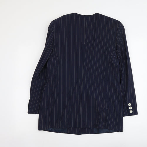 C&A Womens Blue Striped Polyester Jacket Suit Jacket Size 14