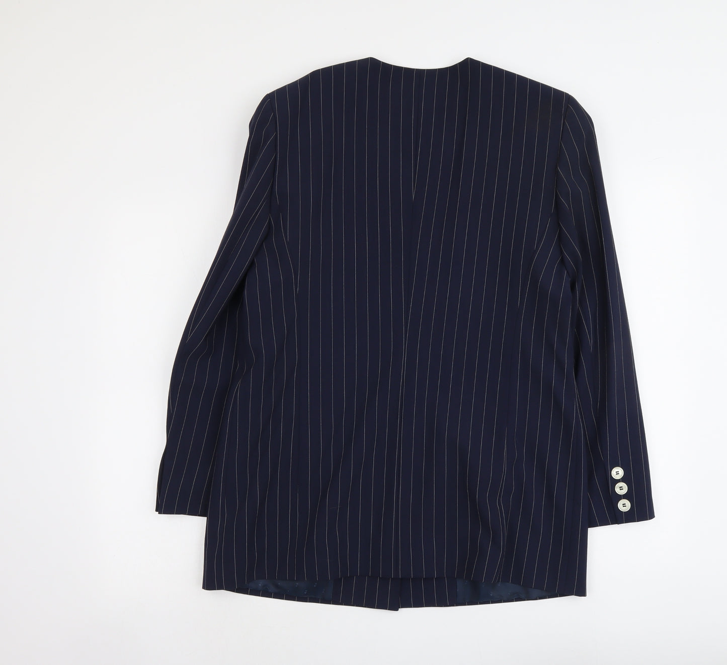 C&A Womens Blue Striped Polyester Jacket Suit Jacket Size 14