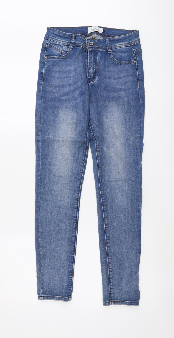 Love Frontow Womens Blue Cotton Skinny Jeans Size L L28 in Regular Button