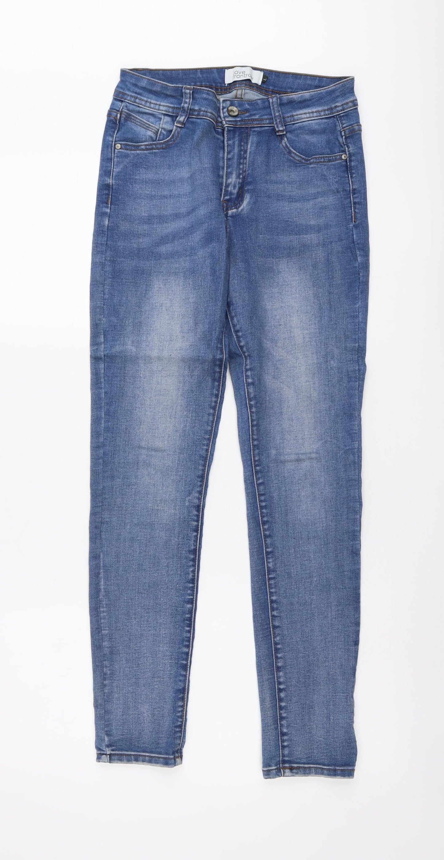 Love Frontow Womens Blue Cotton Skinny Jeans Size L L28 in Regular Button